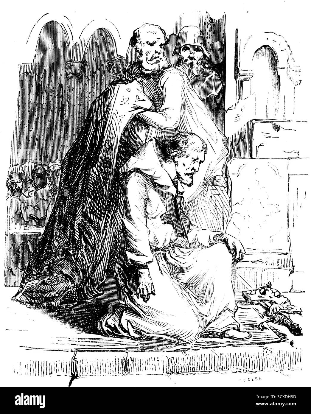 Louis le pieux (778-840) Fils de Charlemange. Pénitence publique devant l'église. Agenouillé. xixe siècle. Banque D'Images
