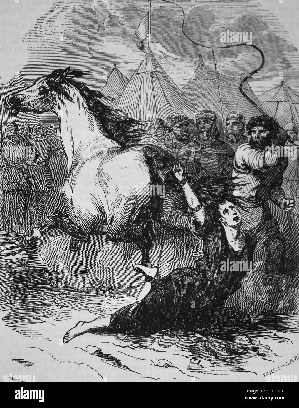 Brunhilda d'Austrasie (v. 543-613). Reine d'Austrasie. Épouse du roi mérovingien Sigebert I. torture et mort de la reine. Gravure, XIXe siècle. Banque D'Images