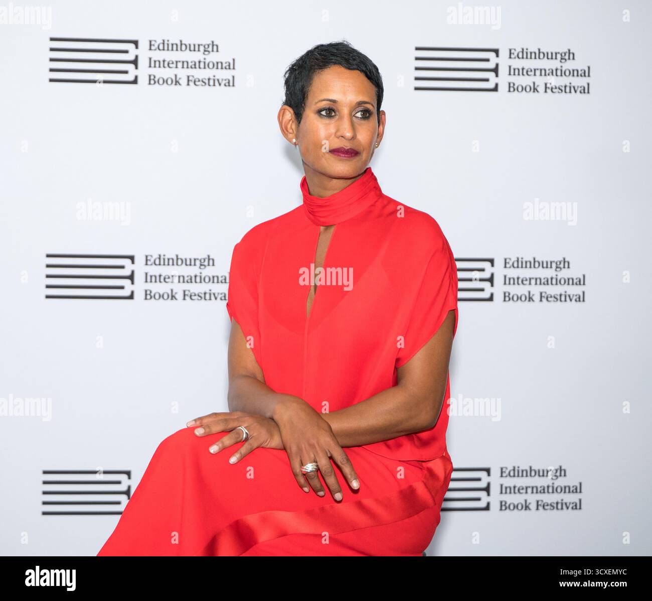Présentatrice de télévision Naga Munchetty au Festival international du livre d'Édimbourg, Écosse, Royaume-Uni Banque D'Images