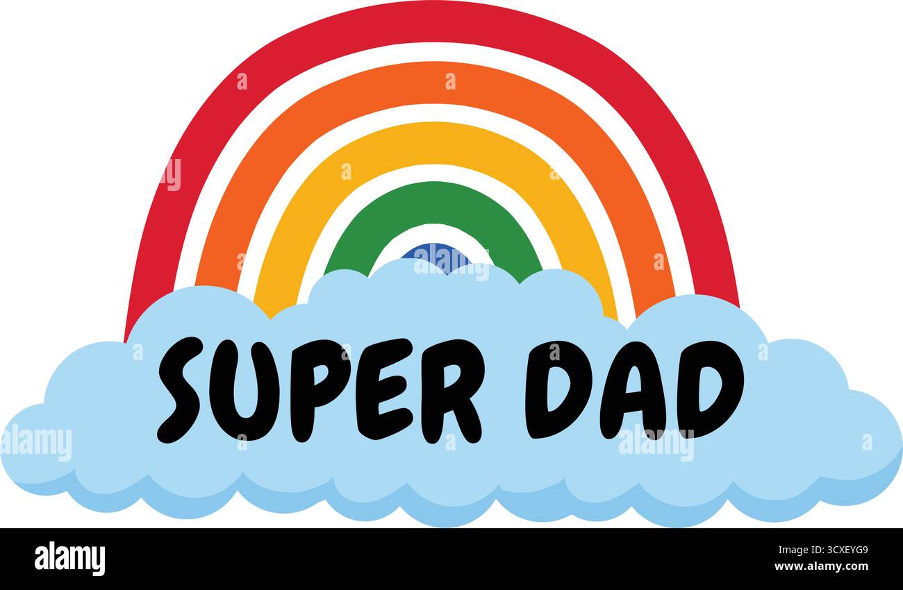 Célébrez Super Papa avec ce motif arc-en-ciel et nuage éclatant. Parfait pour les cartes de fête des pères, les décorations, ou tout cadeau honorant les papas étonnants dedans Illustration de Vecteur