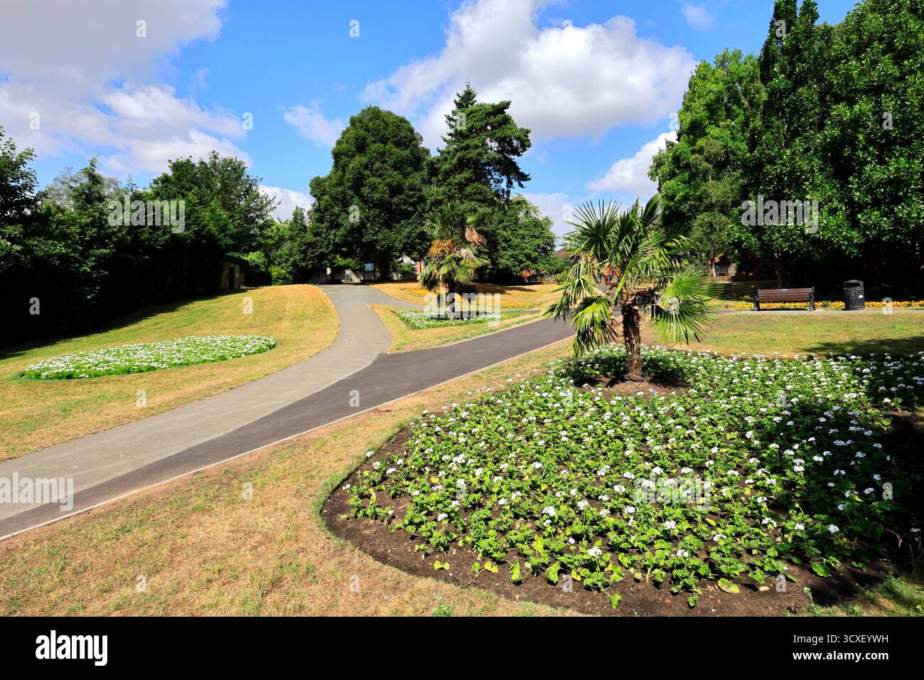 Vue estivale des Miners Welfare Gardens, Bedworth Town, Warwickshire, Angleterre, Royaume-Uni Banque D'Images