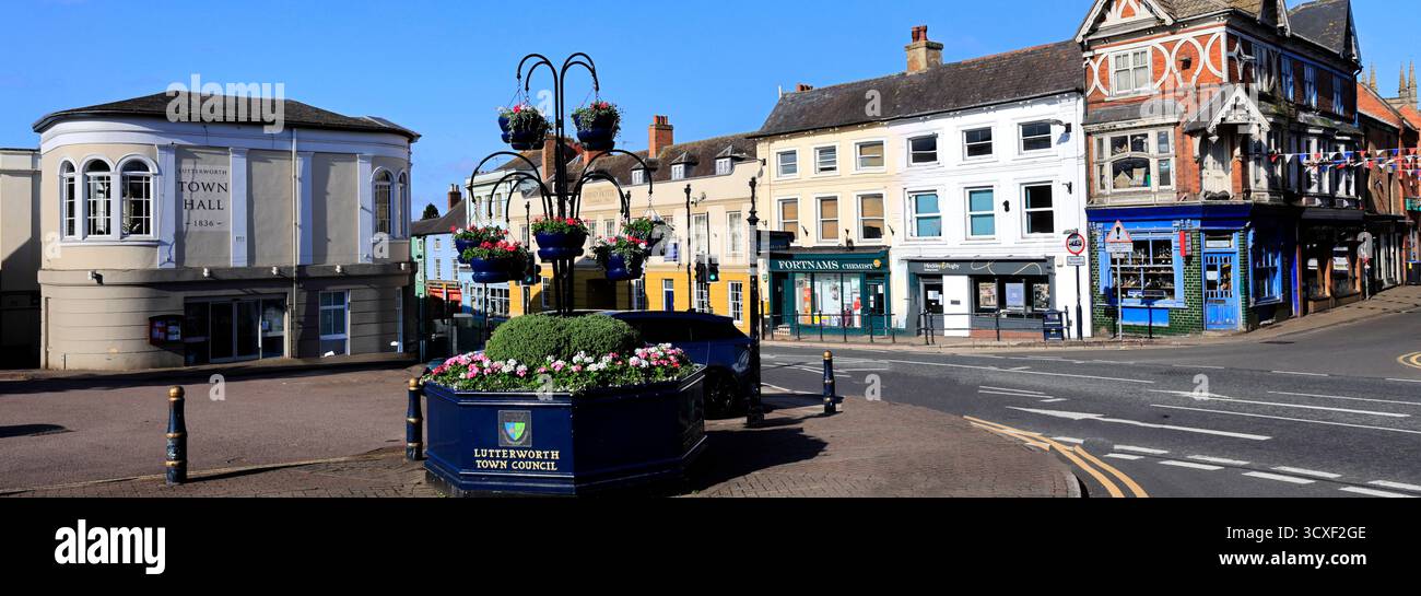 Vue de la High Street à Lutterworth Town, Leicestershire, Angleterre, Royaume-Uni Banque D'Images