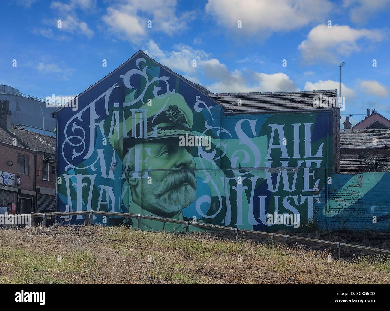 Une fresque murale du capitaine Edward Smith, qui commandait le malheureux RMS 'Titanic', Hope préparé, Hanley, Stoke-on-Trent, Staffordshire, Angleterre, Royaume-Uni - Image de stock capturée avec un smartphone