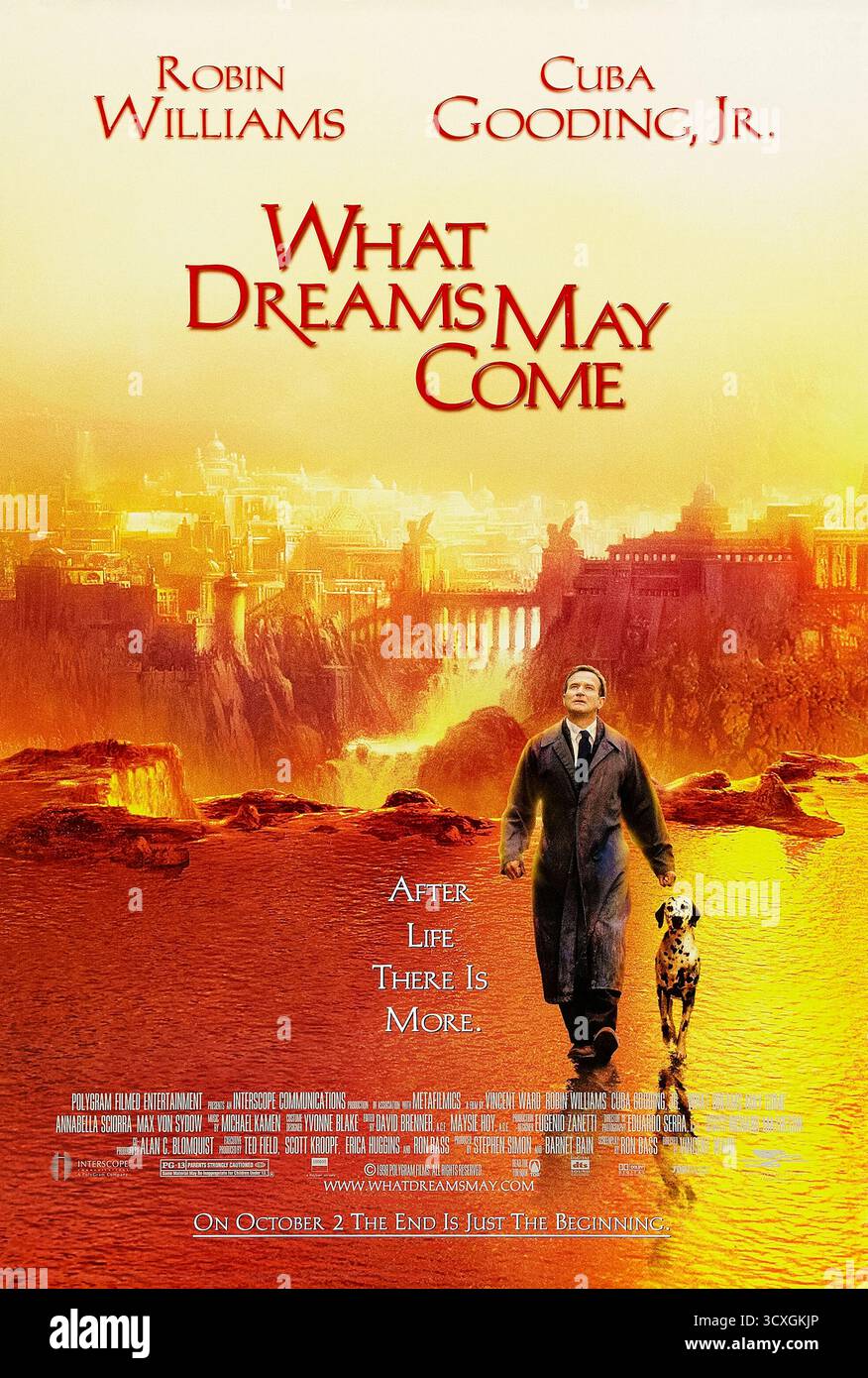 What Dreams May Come (1998) réalisé par Vincent Ward avec Robin Williams, Annabella Sciorra et Cuba Gooding Jr. Après être mort dans un accident, un homme voyage à travers l'au-delà pour sauver sa femme du désespoir éternel. Photographie d'une affiche américaine originale de 1998 À USAGE ÉDITORIAL EXCLUSIF. Crédit : BFA / Universal Pictures Banque D'Images