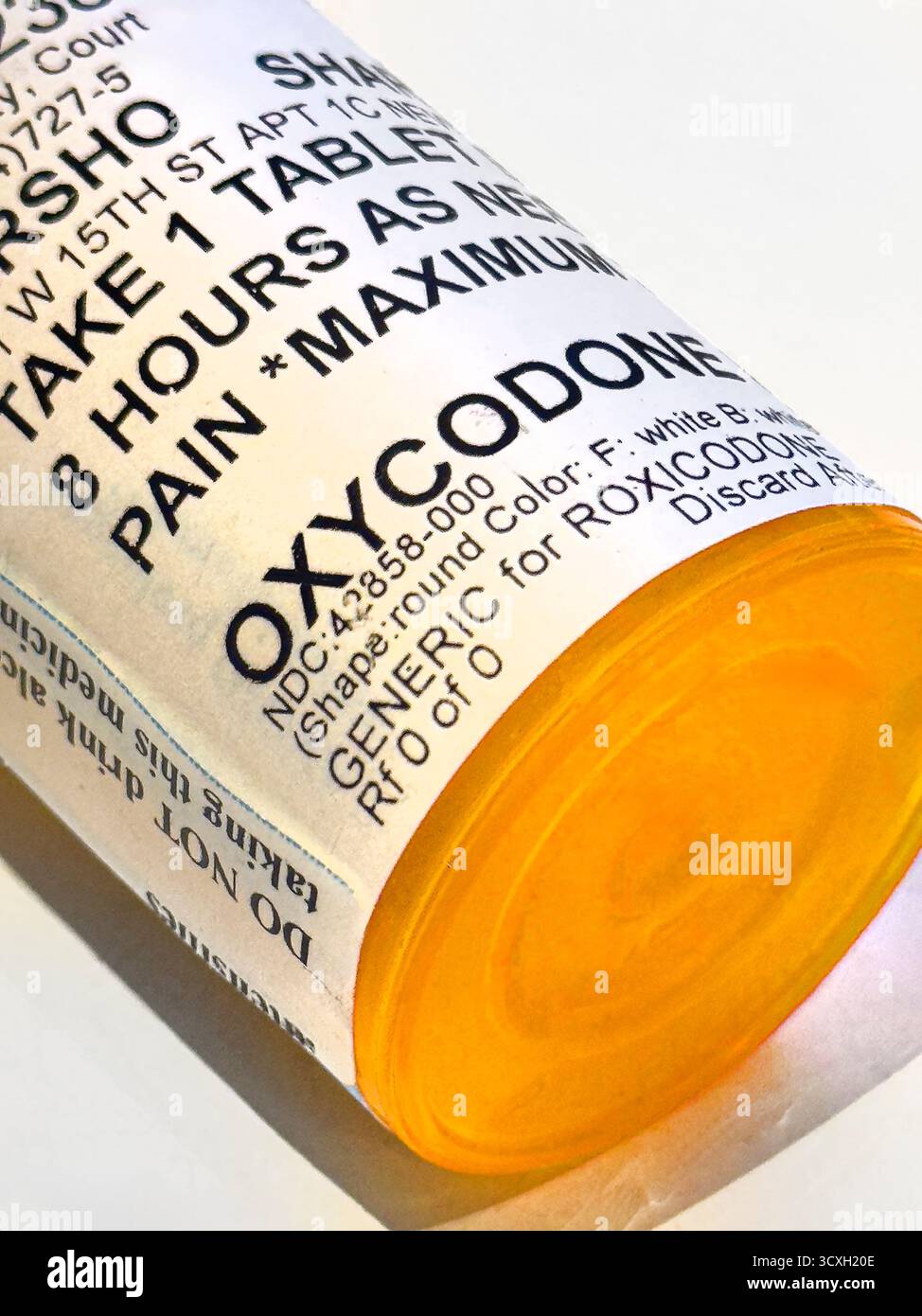 Flacon de pilule oxycodone vide Banque D'Images