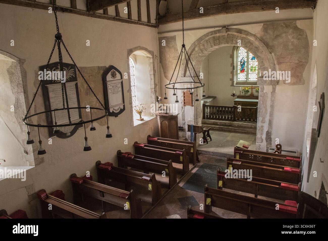Église anglo-saxonne de Corhampton, XIe siècle construite vers 1020. Intérieur de cette église anglicane classée Grade 1. L'église est l'une des rares qui n'ont pas été dédiées à un Saint. Corhampton, Hampshire, Angleterre années 2025 2020 Royaume-Uni HOMER SYKES Banque D'Images