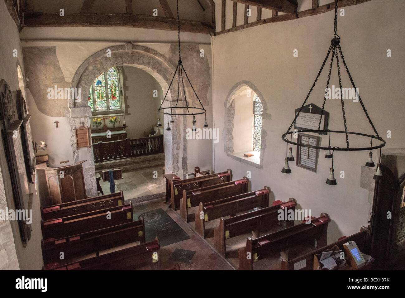 Église anglo-saxonne de Corhampton, XIe siècle construite vers 1020. Intérieur de cette église anglicane classée Grade 1. L'église est l'une des rares qui n'ont pas été dédiées à un Saint. Corhampton, Hampshire, Angleterre années 2025 2020 Royaume-Uni HOMER SYKES Banque D'Images