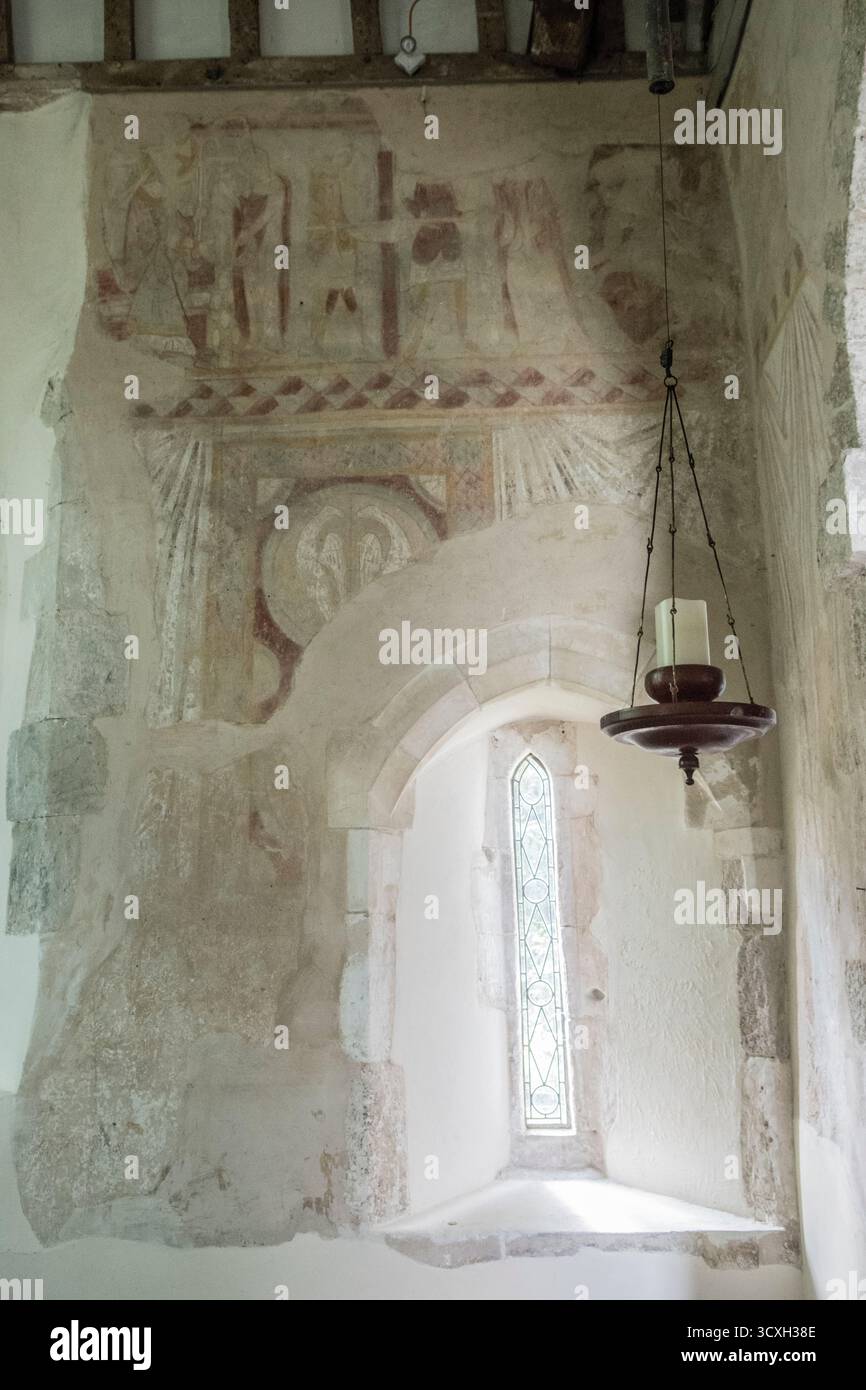 Église anglo-saxonne de Corhampton, XIe siècle construite vers 1020. Intérieur de cette église anglicane classée Grade 1. L'église est l'une des rares qui n'ont pas été dédiées à un Saint. Peintures murales médiévales. Corhampton, Hampshire, Angleterre années 2025 2020 Royaume-Uni HOMER SYKES Banque D'Images