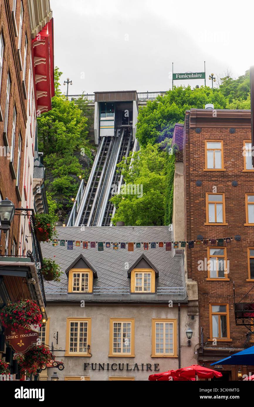 Funiculaire du Vieux-Québec, Un lien direct entre la terrasse Dufferin et le quartier petit-Champlain, la place-Royale et le Vieux-Port.Vieux-Québec, Canada. Banque D'Images