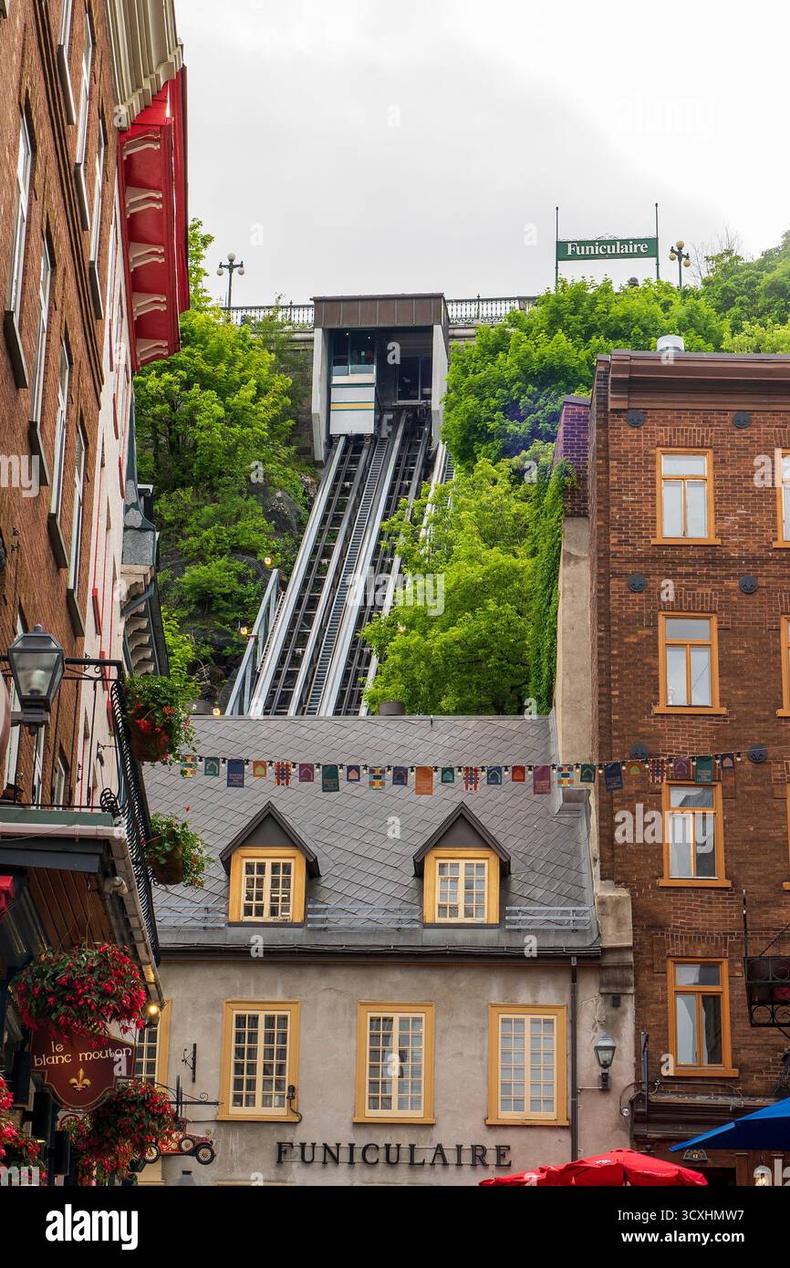 Funiculaire du Vieux-Québec, Un lien direct entre la terrasse Dufferin et le quartier petit-Champlain, la place-Royale et le Vieux-Port.Vieux-Québec, Canada. Banque D'Images