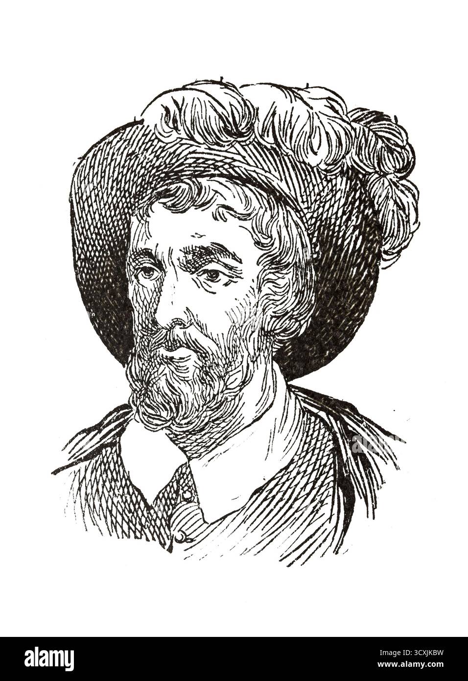 Juan Sebastian Elcano Portrait. Dessiner à partir du manuel du 19ème siècle Banque D'Images