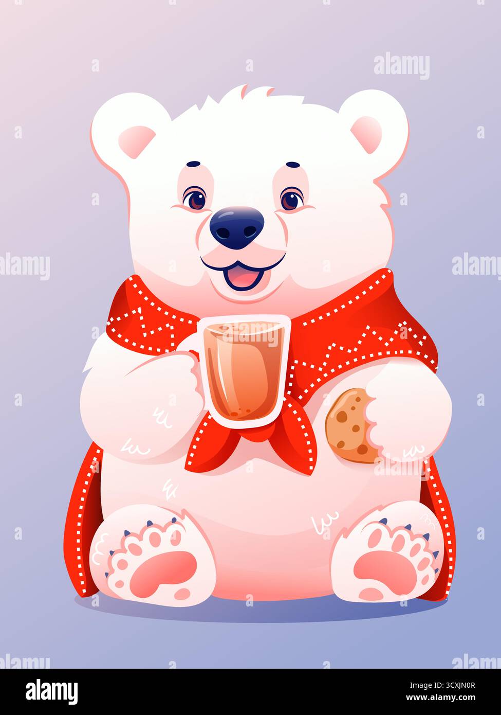 Ours polaire avec chocolat chaud et biscuits Illustration de Vecteur