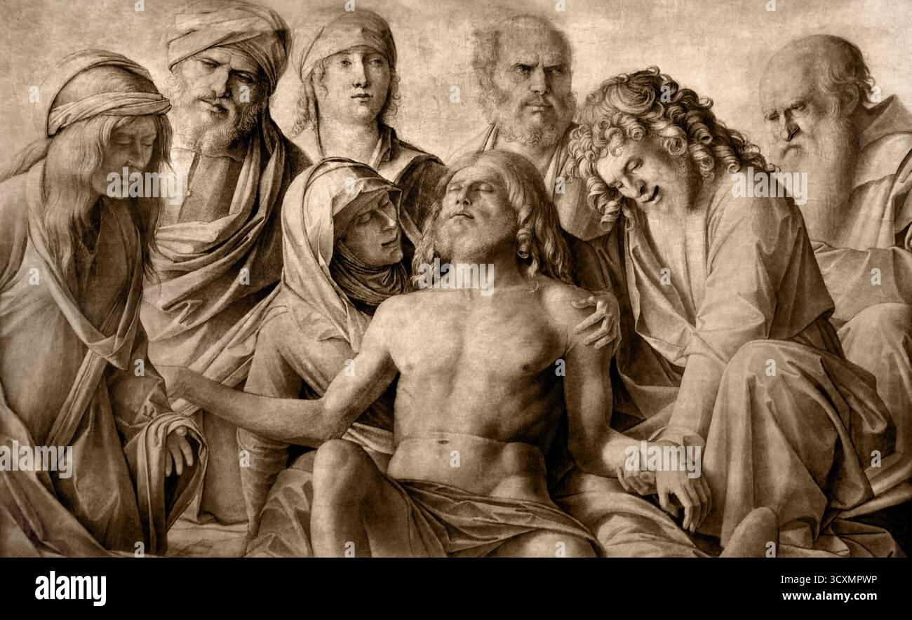 Lamentation du corps du Christ 1500 Giovanni Bellini 1430 –1516 peintre italien de la Renaissance, probablement le plus connu de la famille Bellini des peintres vénitiens.( Lamentation, la Lamentation du Christ, Lamentation sur le Christ mort, Christ mort, ) Banque D'Images