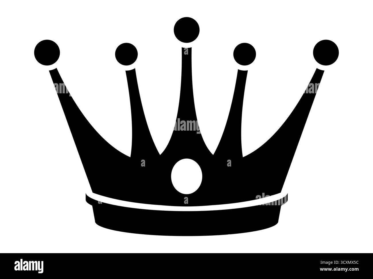 Une icône de couronne noire détaillée avec un bijou central blanc Illustration de Vecteur