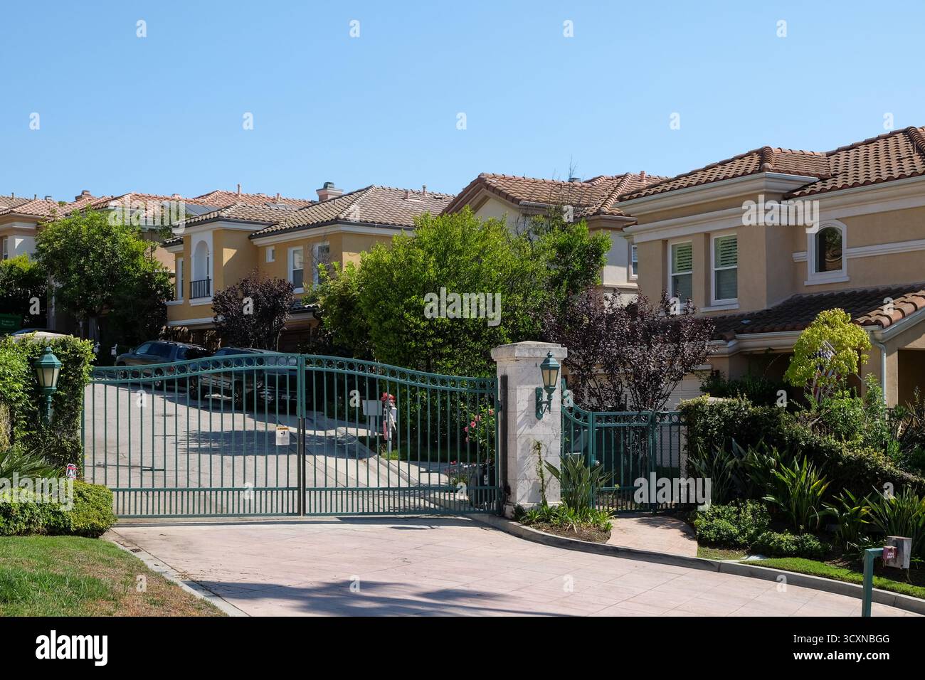 Maisons dans le quartier Palisades de Los Angeles, États-Unis Banque D'Images