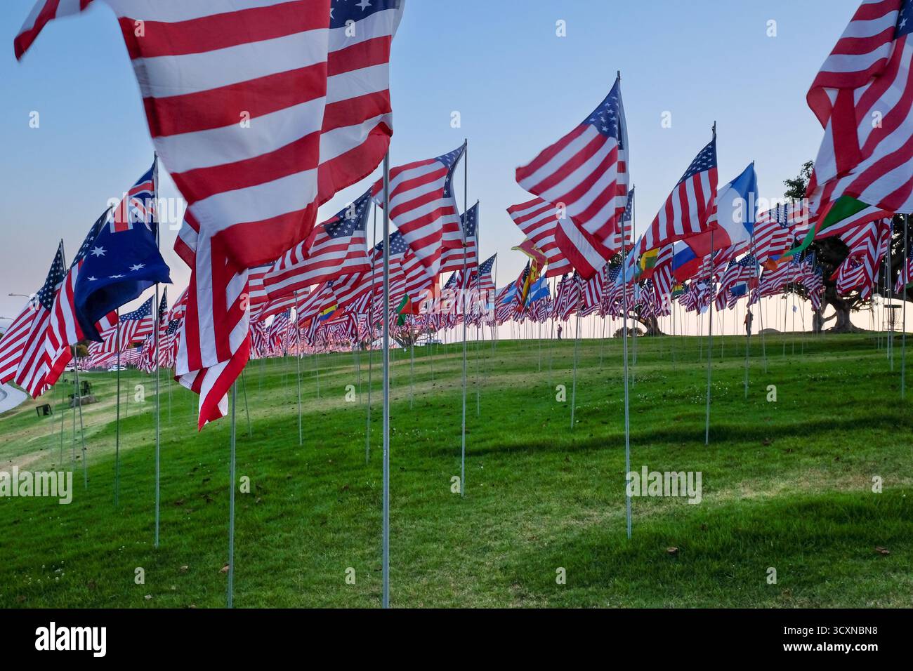 9/11 mémorial du drapeau américain par l'Université Pepperdine à Malibu, Californie, États-Unis Banque D'Images