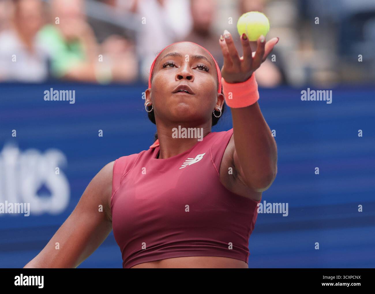 Joueur de tennis américain Coco Gauff (USA) en action aux US Open Championships 2025, USTA Billie Jean King National Tennis Center, Flushing Meadows, N. Banque D'Images