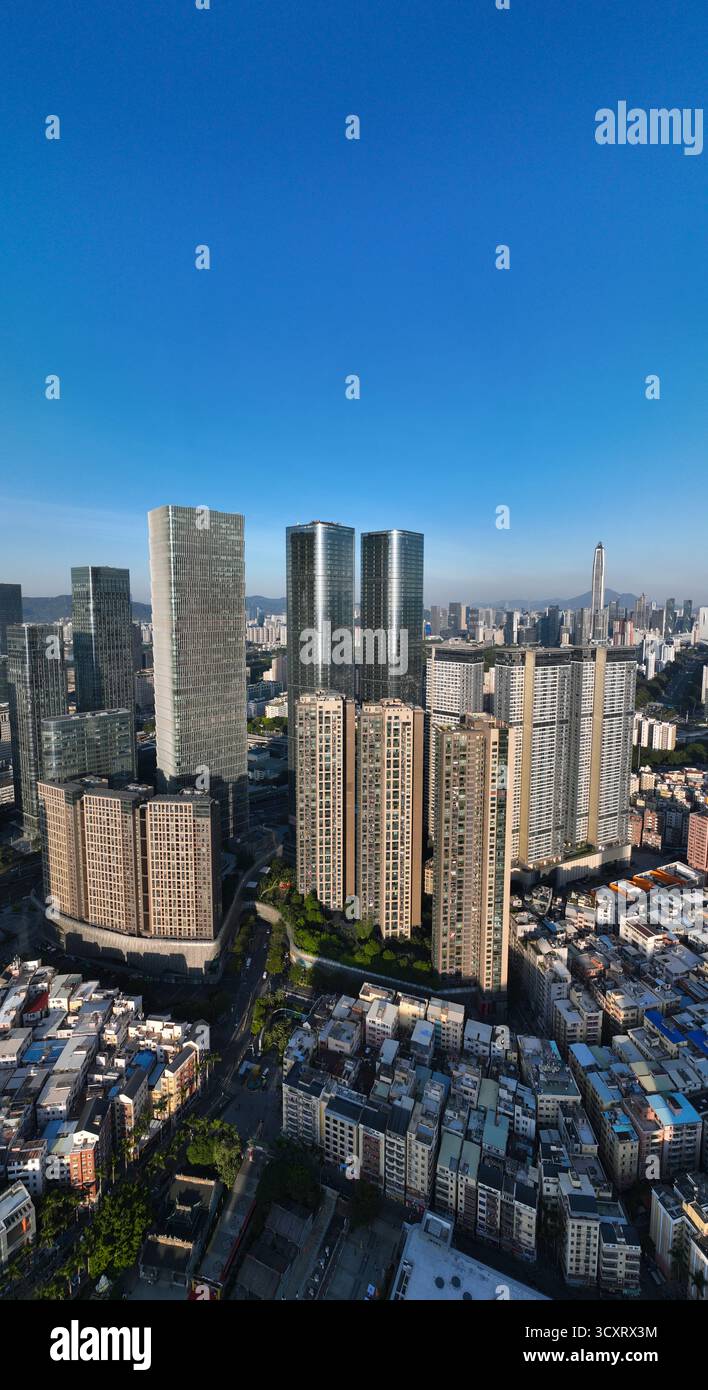 Photographie aérienne de l'ère Xia Sha Jing Ji Riverside dans le district de Futian, Shenzhen, province du Guangdong Banque D'Images