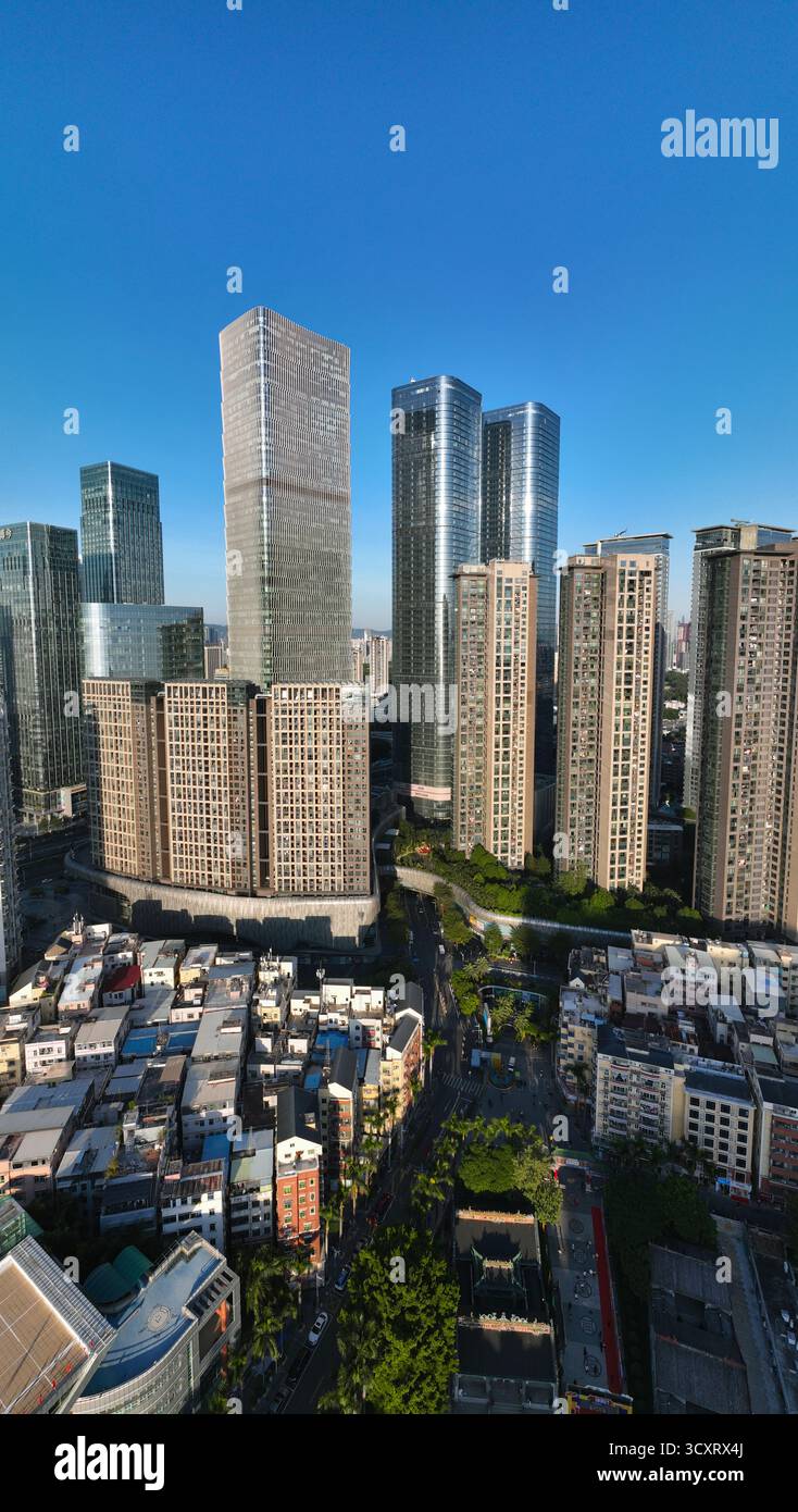 Photographie aérienne de l'ère Xia Sha Jing Ji Riverside dans le district de Futian, Shenzhen, province du Guangdong Banque D'Images
