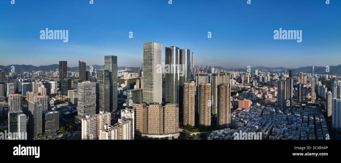Photographie aérienne de l'ère Xia Sha Jing Ji Riverside dans le district de Futian, Shenzhen, province du Guangdong Banque D'Images