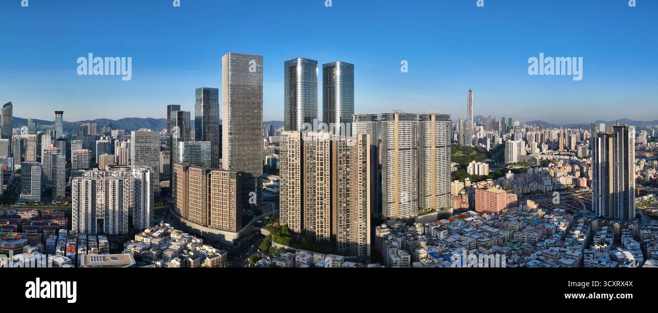 Photographie aérienne de l'ère Xia Sha Jing Ji Riverside dans le district de Futian, Shenzhen, province du Guangdong Banque D'Images