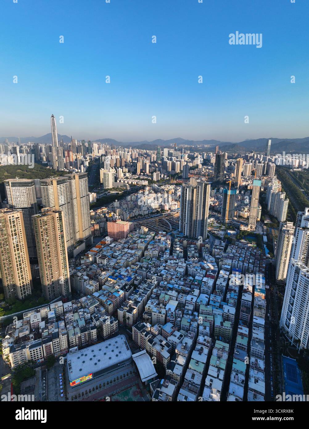 Photographie aérienne de l'ère Xia Sha Jing Ji Riverside dans le district de Futian, Shenzhen, province du Guangdong Banque D'Images
