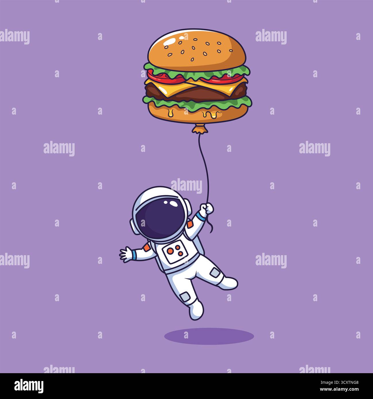 Astronaute flottant avec Hamburger Balloon – illustration vectorielle Banque D'Images