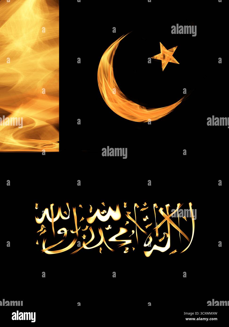 Drapeaux du Pakistan et de l'Émirat islamique d'Afghanistan en feu, représentant la guerre en cours. Banque D'Images