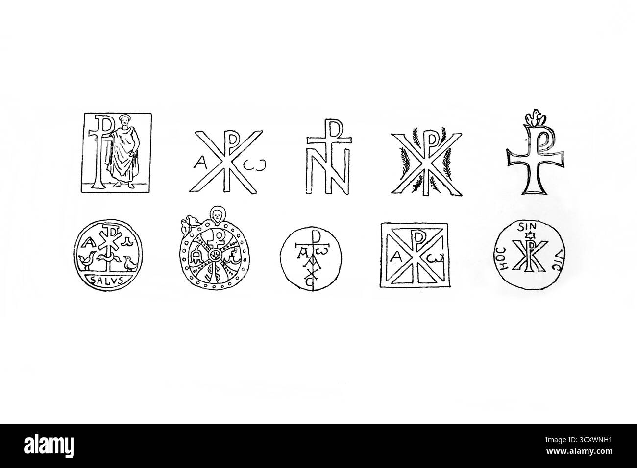 Représentations symboliques du Christ aux premiers siècles du christianisme tirées d'une édition de 1902 du Crucifix sans l'Historie, sans l'Art sans l'AME de Banque D'Images