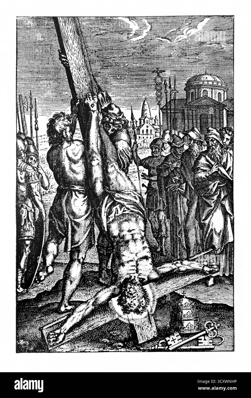 Illustration de Saint Pierre crucifié à l'envers à Rome tirée d'une édition de 1902 du Crucifix sans l'Historie, sans l'Art sans l'AME des Saints et sans Banque D'Images