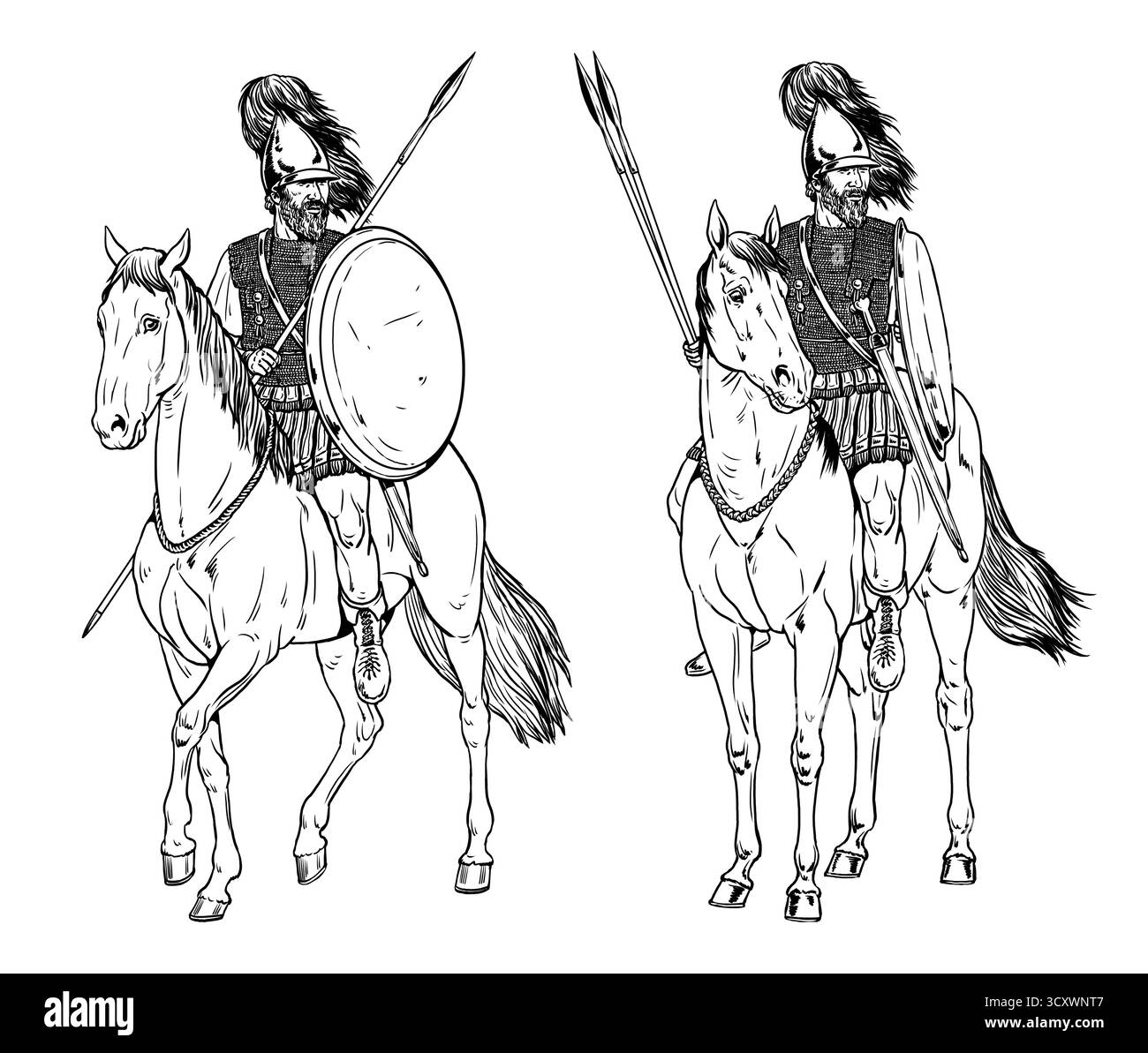 Anciens coureurs nubiens avant la bataille. Dessin de cavalerie antique et médiéval. Banque D'Images