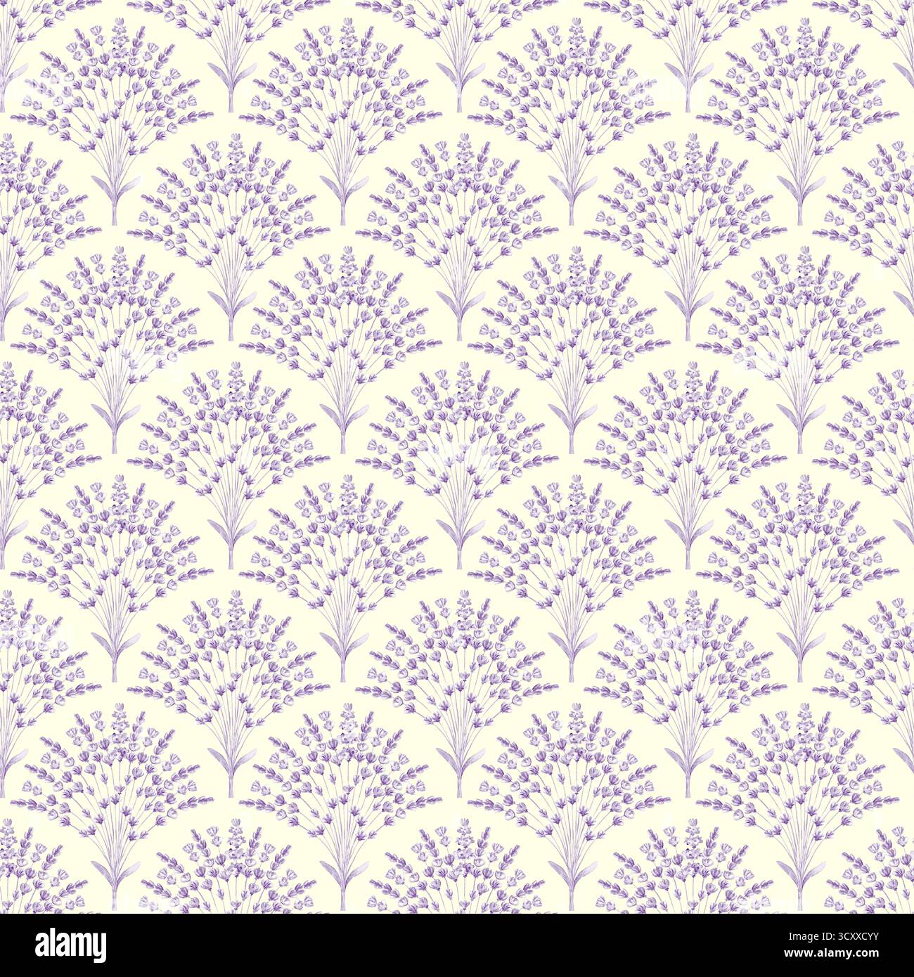 Aquarelle lavande fleurs bouquet floral motif sans couture. Aquarelle dessinée à la main fleur de lilas violet sur fond blanc laiteux. Imprimé de style rustique Banque D'Images