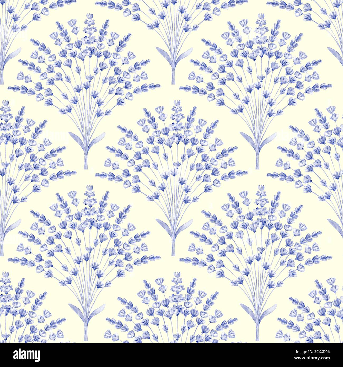 Aquarelle lavande fleurs bouquet floral motif sans couture. Aquarelle dessinée à la main fleur de lilas violet sur fond blanc laiteux. Imprimé de style rustique Banque D'Images