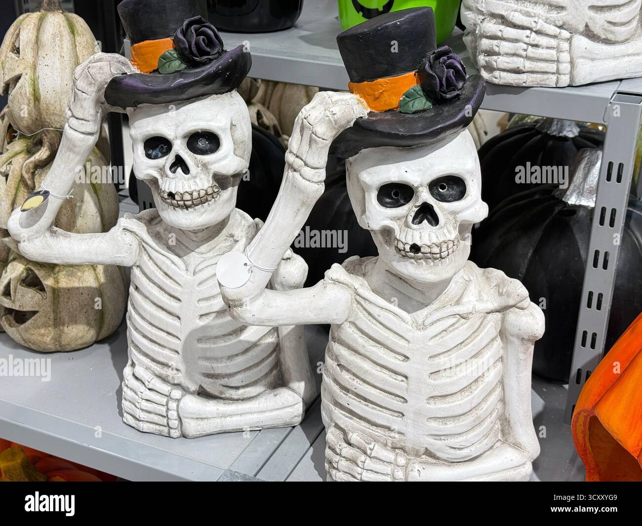 Décorations de squelette effrayantes pour l'affichage d'Halloween en magasin. Photo de haute qualité Banque D'Images