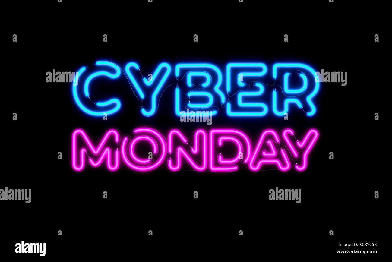 Cyber monday texte brillant arrière-plan 3D. Banque D'Images