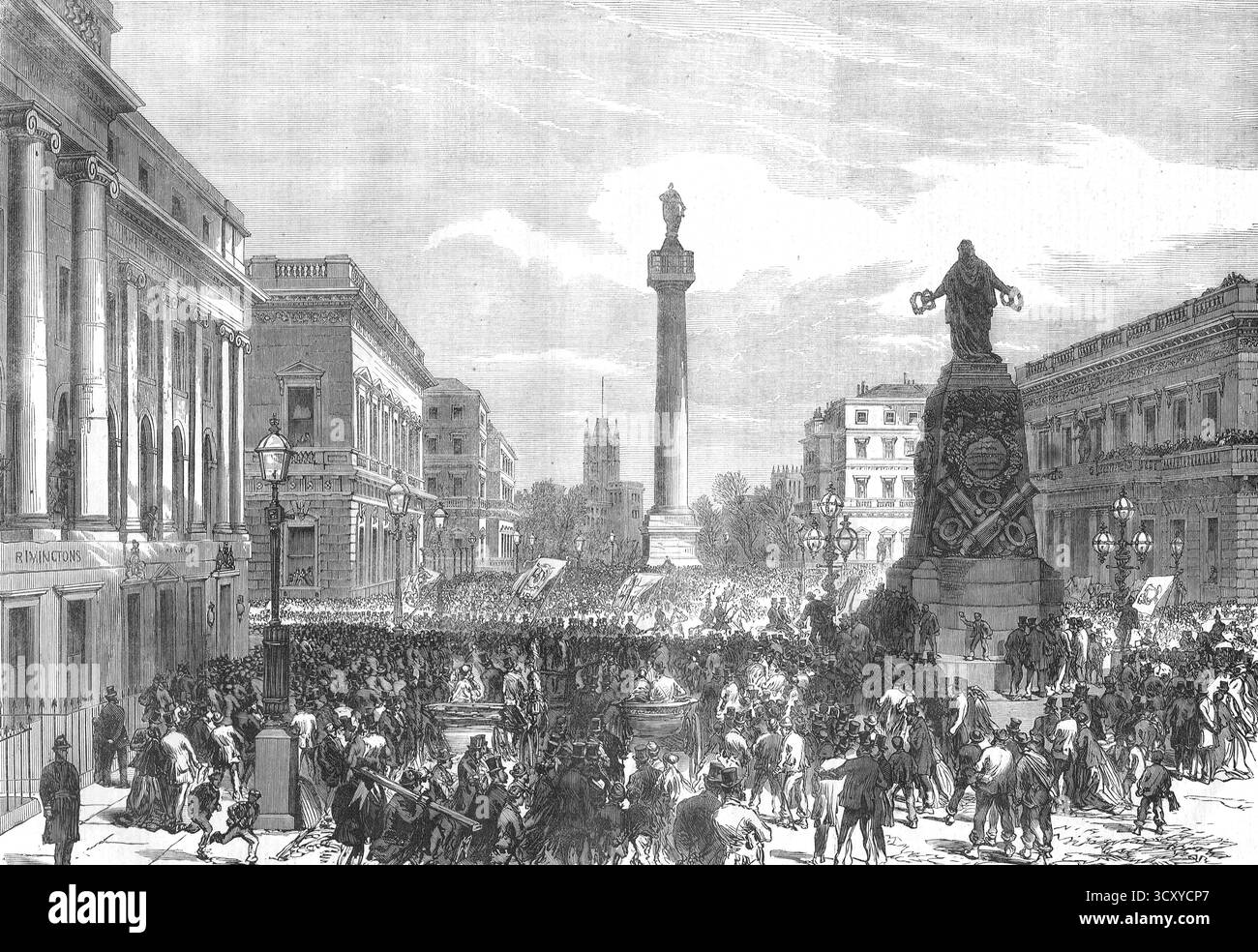 La manifestation de la Reform League du 11 février 1867, la scène à Waterloo place, Londres. Banque D'Images