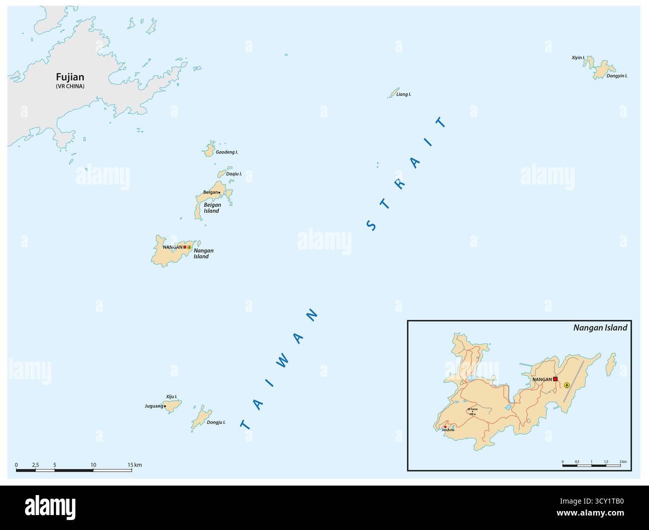 Carte des îles Matsu taïwanaises au large des côtes de la Chine Banque D'Images Carte des îles Matsu taïwanaises au large des côtes de la Chine Banque D'Images