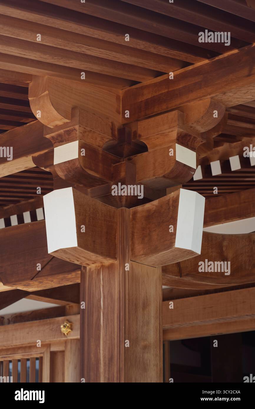 Une pagode japonaise traditionnelle en bois sert de point focal à la collection de plantes japonaises des jardins. La pagode a été conçue au Japon et arrive Banque D'Images