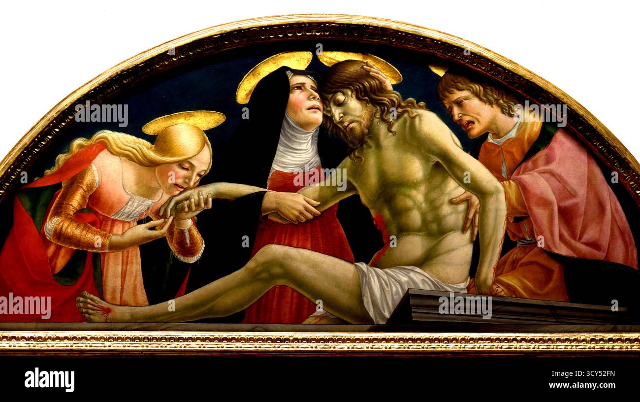 Christ en pitié Lamentation du corps du Christ - Sainte Marie Magdalena 1491 Lorenzo da Alessandro da Sanseverino ( Lorenzo d'Alessandro ) 1468-1501 Italie Lorenzo di Alessandro Said il Sanseverino 1468-1501 Pietà, Vierge Marie, berçant le corps mort de Jésus, Lamentation du Christ pleuré , Vierge Marie seule, Christ mort, Banque D'Images