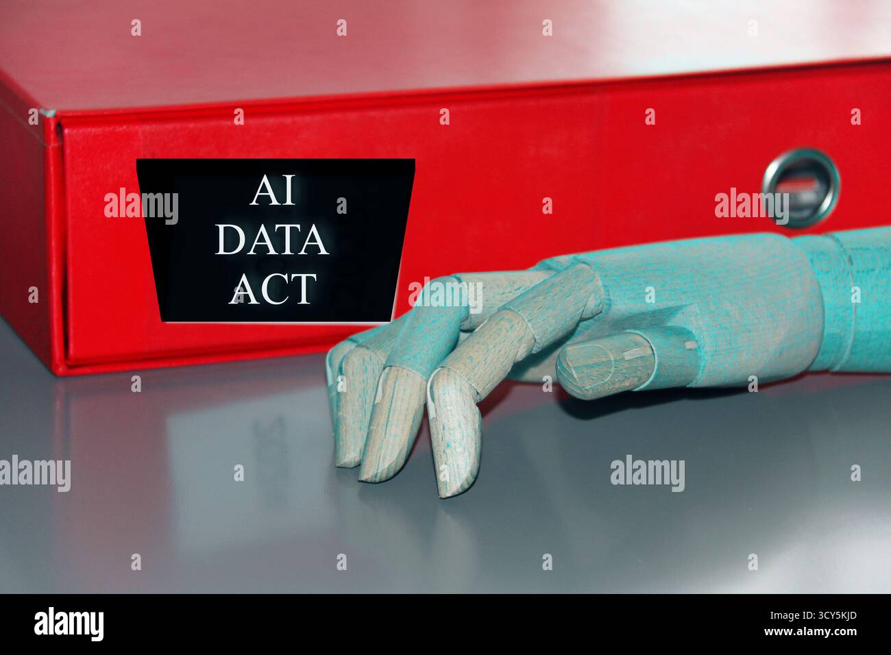 Main de robot avec le signe 'ai Data Act' image conceptuelle pour Artificial Intelligence Act. Banque D'Images