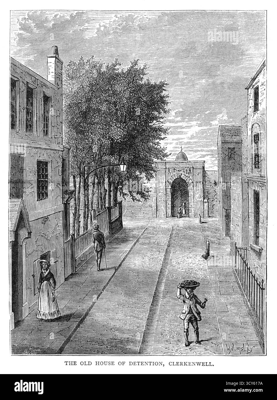 La gravure du XIXe siècle de Clerkenwell House of Detention a été inaugurée en 1847, construite sur le site de deux anciennes prisons : Clerkenwell Bridewell et la nouvelle prison. Aussi connue sous le nom de Clerkenwell Old prison, Clerkenwell House of correction et Middlesex House of Detention, la prison était située sur St James’ Walk, dans le quartier central de Farringdon. Il a été démoli presque dans son intégralité dans le 1890. Banque D'Images