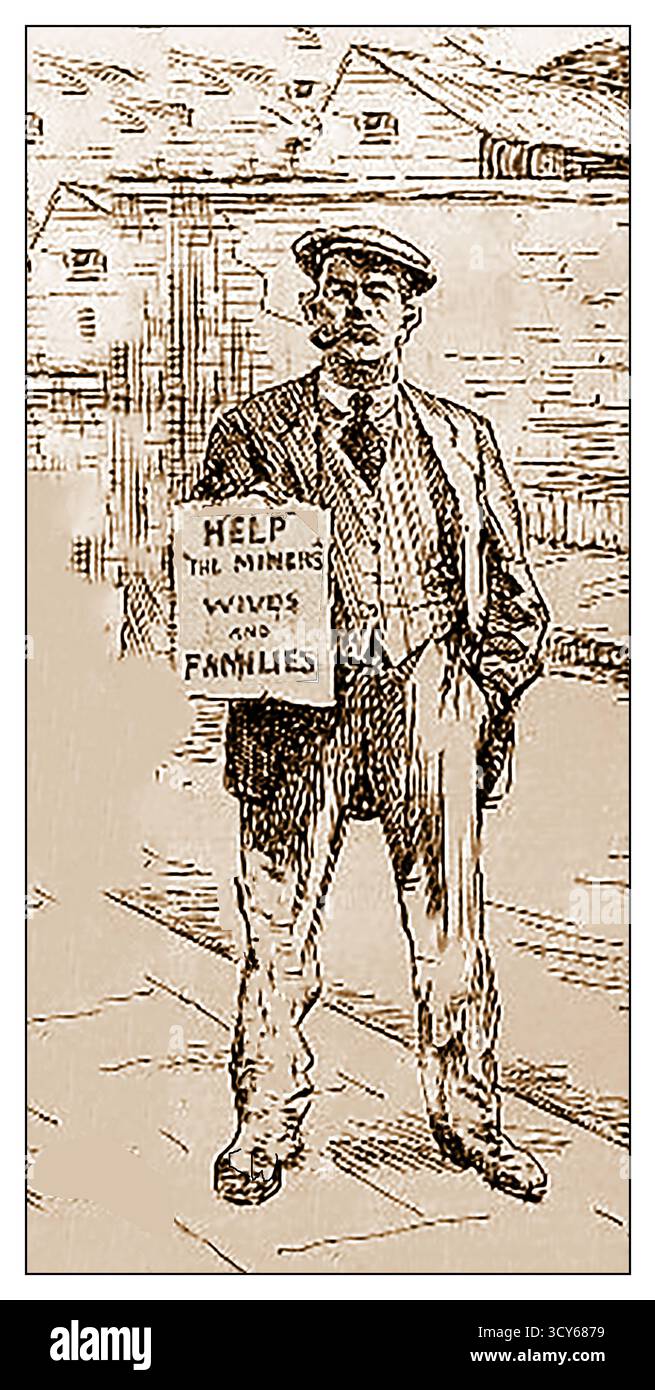 Grève générale britannique 1926 - homme demandant un soutien pour les épouses des mineurs de charbon en grève Banque D'Images