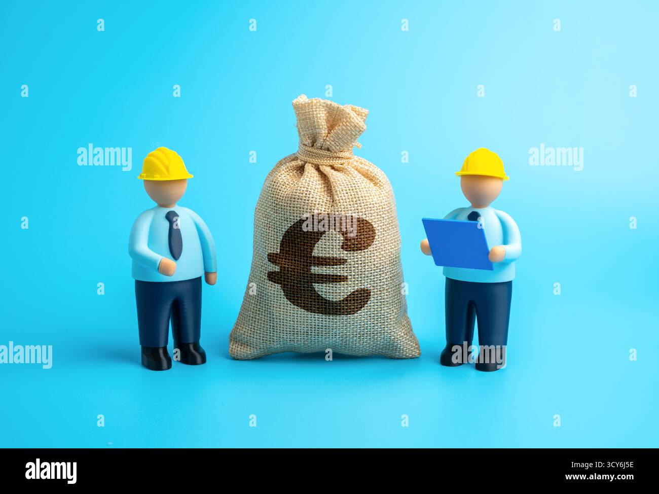 Les travailleurs de la construction et la masse monétaire de l'euro. Financement de projets d'infrastructure, de développement industriel et de croissance économique. Politique d'investissement Banque D'Images