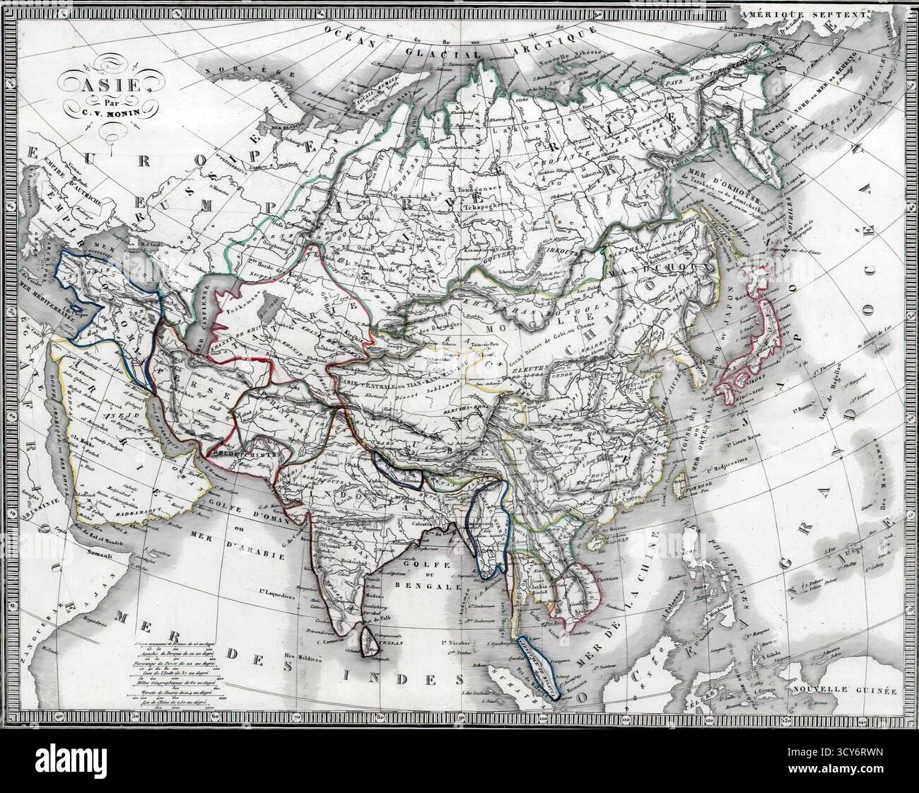 Carte antique détaillée de l'Asie, mettant en évidence les caractéristiques géographiques et les frontières politiques telles qu'elles ont été comprises au XIXe siècle. SEATTLE - 1 MARS 2025 - Banque D'Images