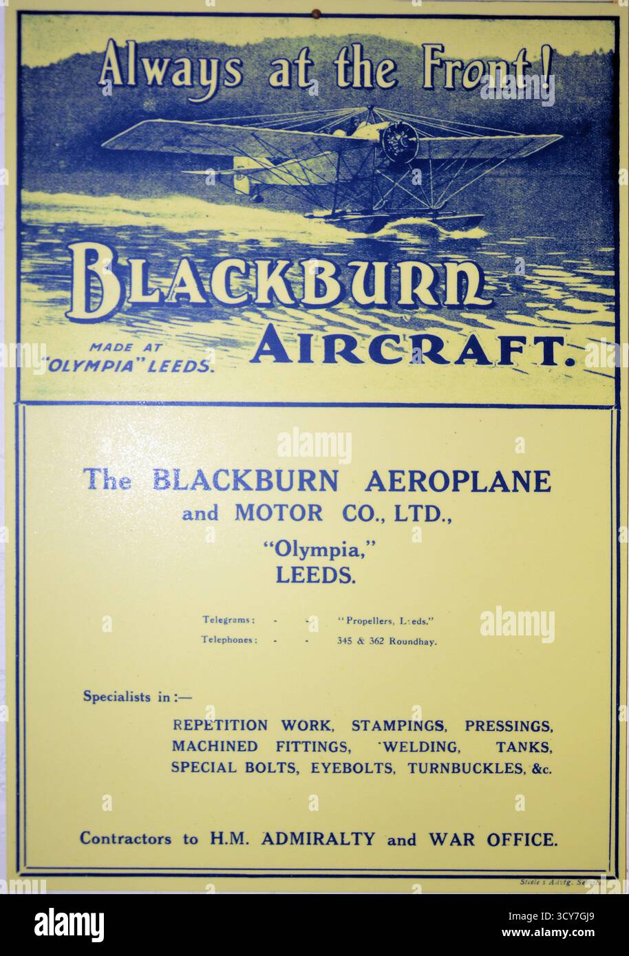 Affiche montrant Blackburn Land/Sea monoplan, un entraîneur d'hydravions de la première Guerre mondiale Banque D'Images