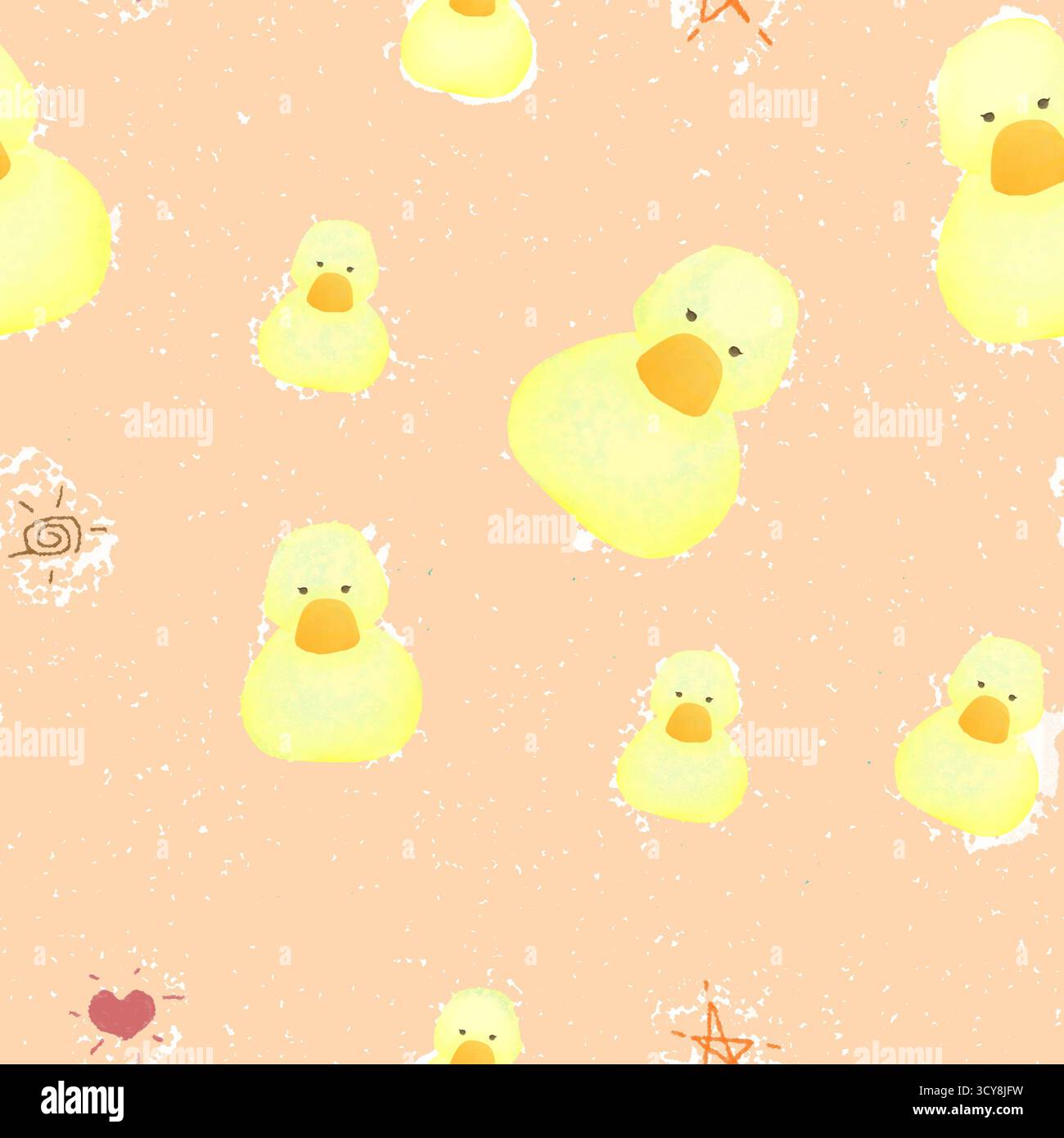 Le motif sans couture de caneton jaune sur fond orange pastel Banque D'Images