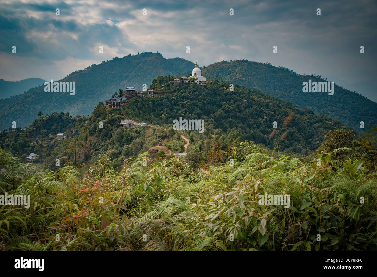 Pagode bouddhiste de la paix à Pokhara. Népal. Himalaya Banque D'Images