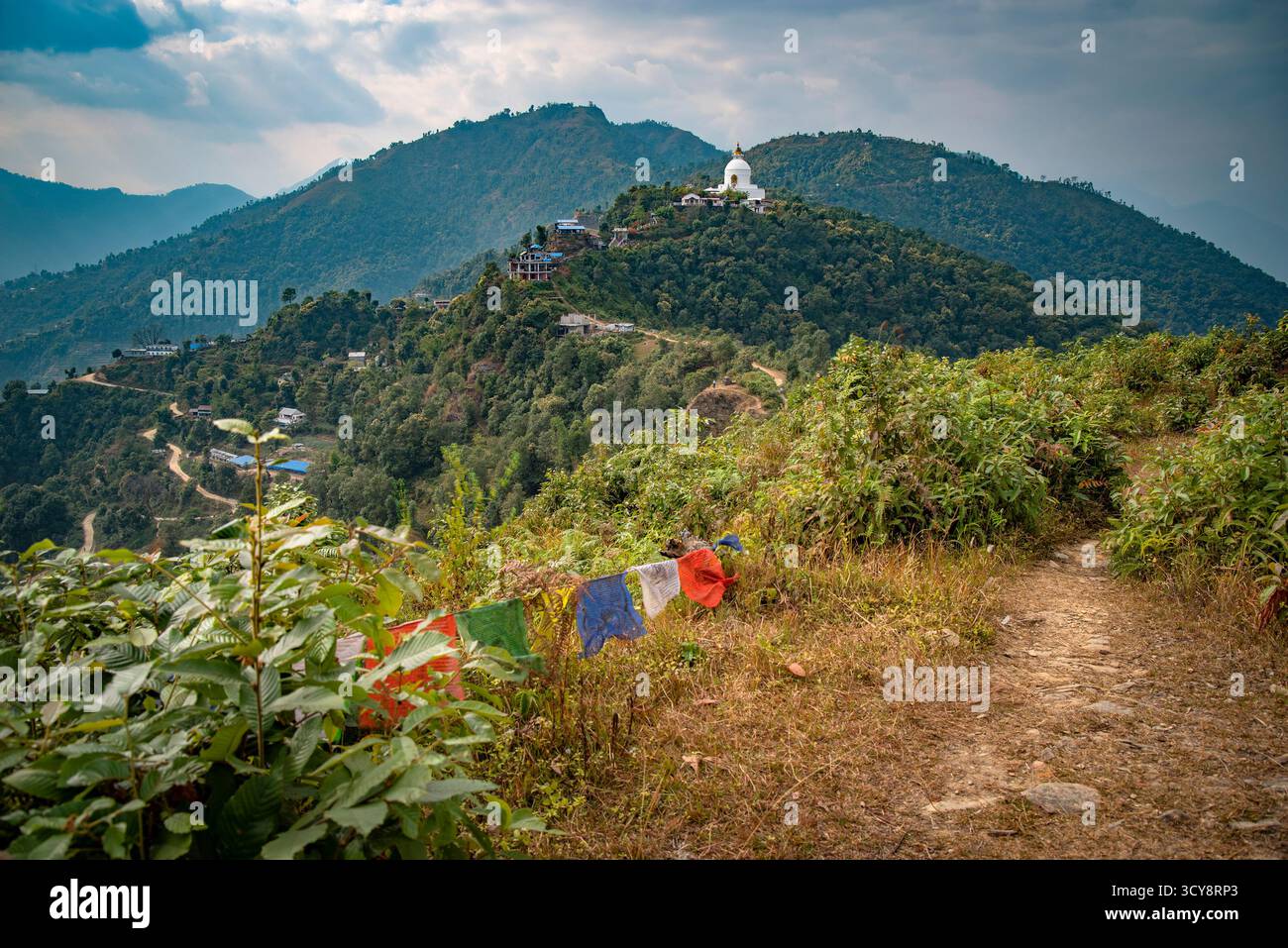 Pagode bouddhiste de la paix à Pokhara. Népal. Himalaya Banque D'Images