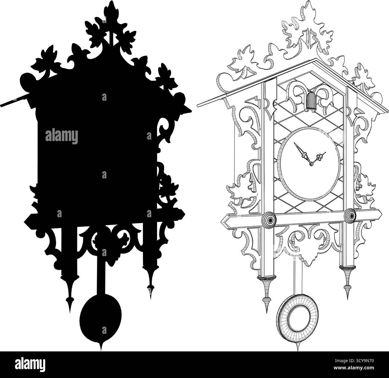 Vecteur d'horloge en bois mural. Une illustration d'Une montre murale en bois Home. Illustration de Vecteur