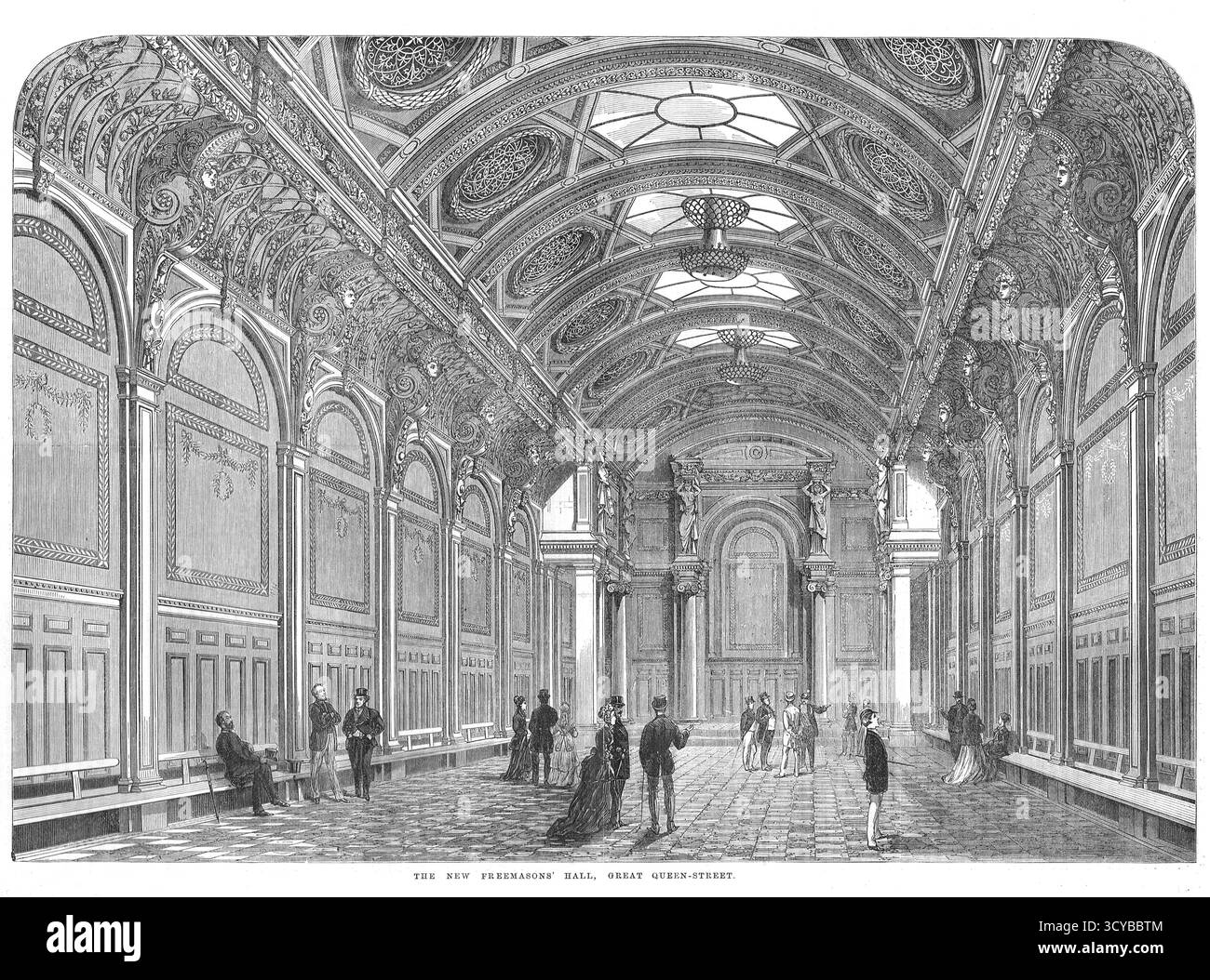 Le New Freemasons' Hall de Great Queen Street, Londres en 1867. En fait, le deuxième bâtiment avec des dessins de Frederick Pepys Cockerell. Affaibli par un incendie en 1883, le bâtiment a été partiellement démoli en 1910. Banque D'Images
